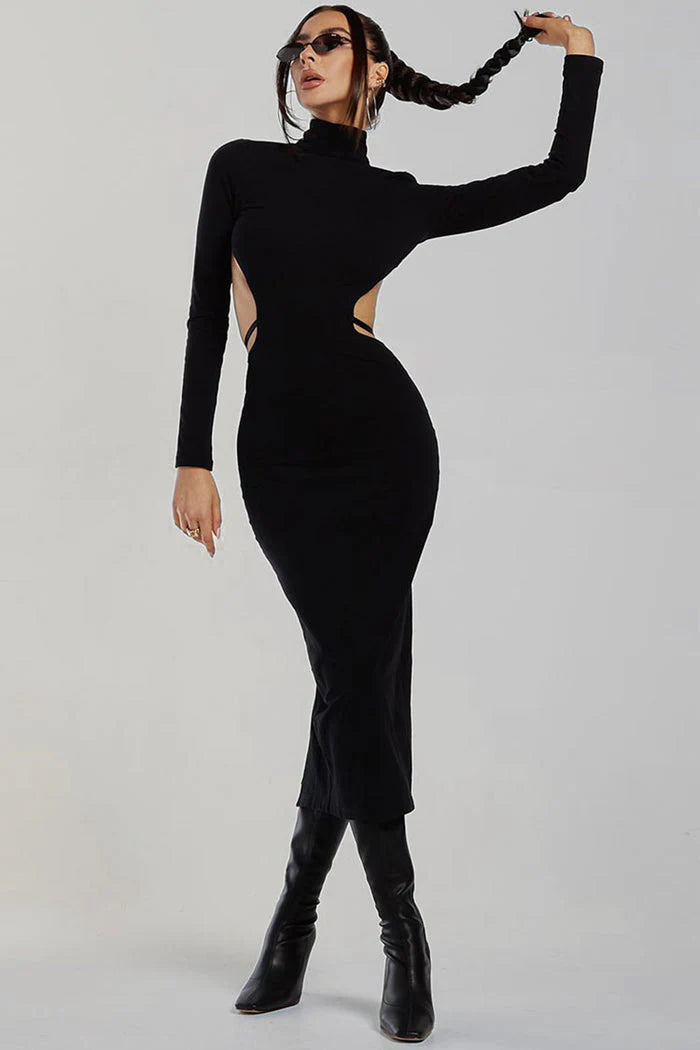 Westila's Hot Waist Cut Black Backless Dress